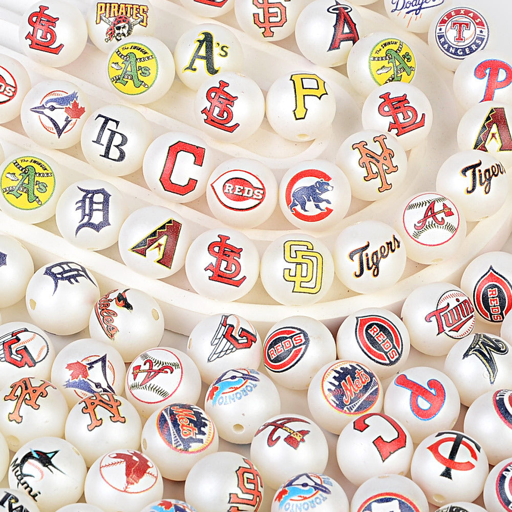 MLB Team Logo Inspired 16mm Chunky Pearl Beads for DIY Pens & Jewelry | DIY Sports Fan Bracelet & Keychain Craft Bead