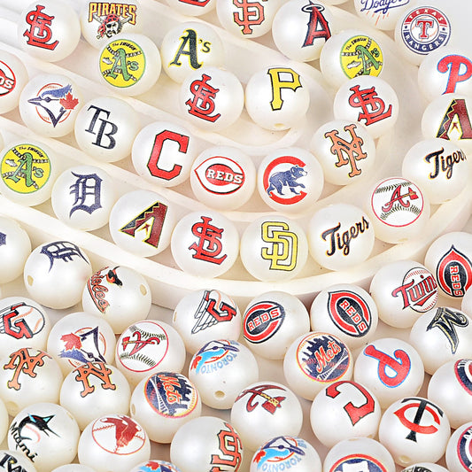 MLB Team Logo Inspired 16mm Chunky Pearl Beads for DIY Pens & Jewelry | DIY Sports Fan Bracelet & Keychain Craft Bead