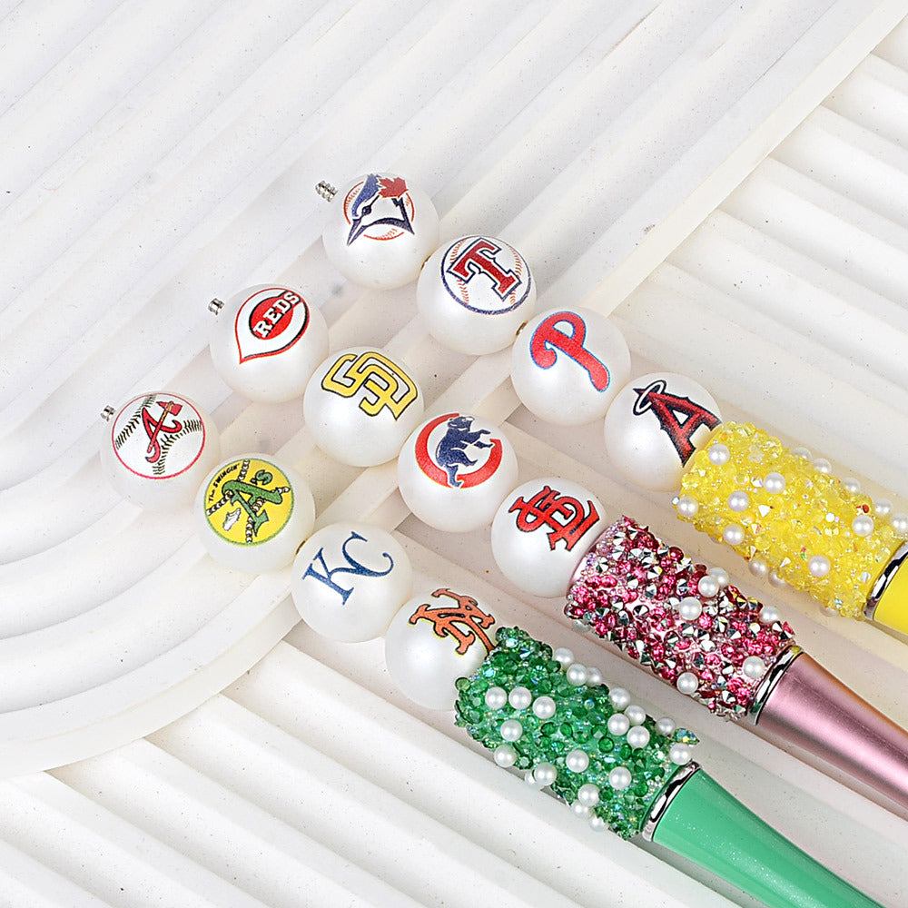 MLB Team Logo Inspired 16mm Chunky Pearl Beads for DIY Pens & Jewelry | DIY Sports Fan Bracelet & Keychain Craft Bead