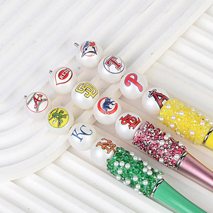 MLB Team Logo Inspired 16mm Chunky Pearl Beads for DIY Pens & Jewelry | DIY Sports Fan Bracelet & Keychain Craft Bead