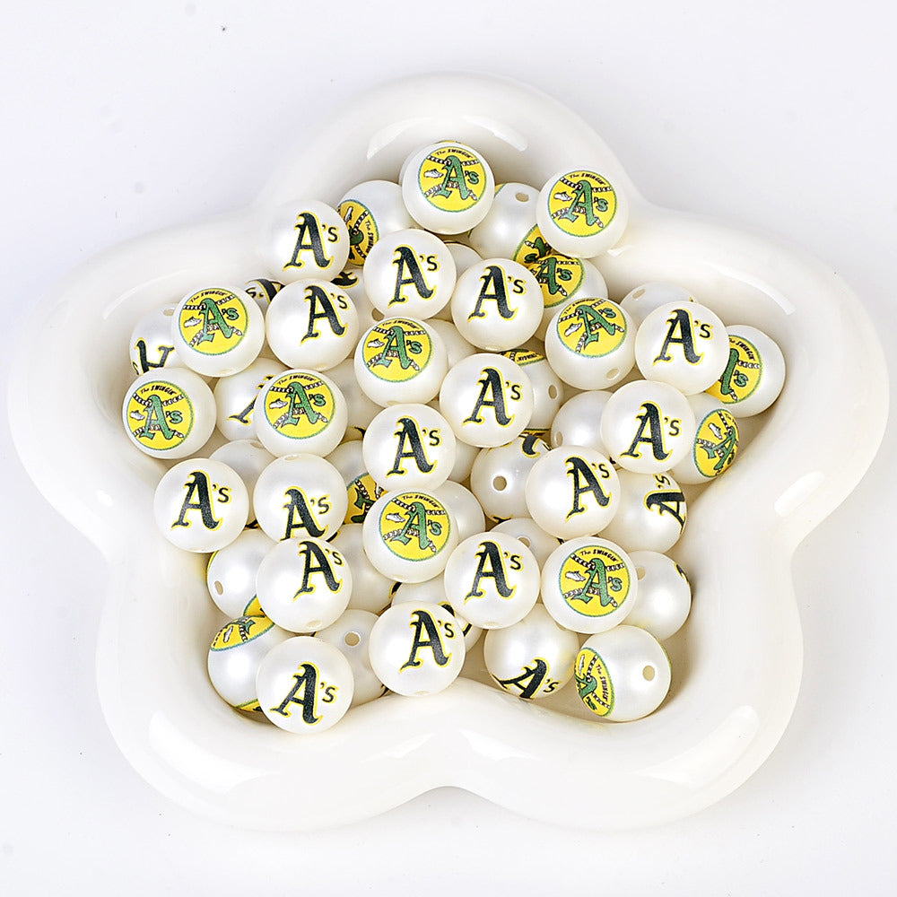 MLB Team Logo Inspired 16mm Chunky Pearl Beads for DIY Pens & Jewelry | DIY Sports Fan Bracelet & Keychain Craft Bead