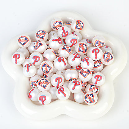 MLB Team Logo Inspired 16mm Chunky Pearl Beads for DIY Pens & Jewelry | DIY Sports Fan Bracelet & Keychain Craft Bead