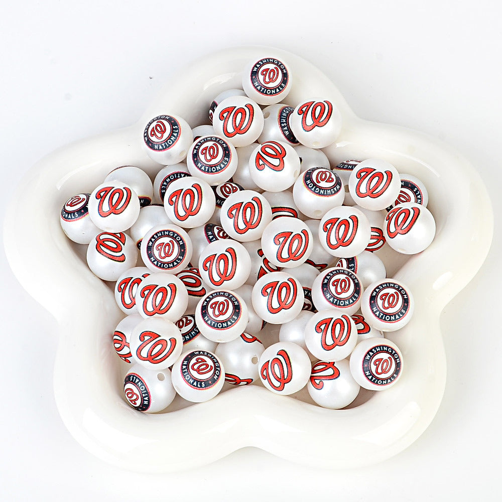 MLB Team Logo Inspired 16mm Chunky Pearl Beads for DIY Pens & Jewelry | DIY Sports Fan Bracelet & Keychain Craft Bead
