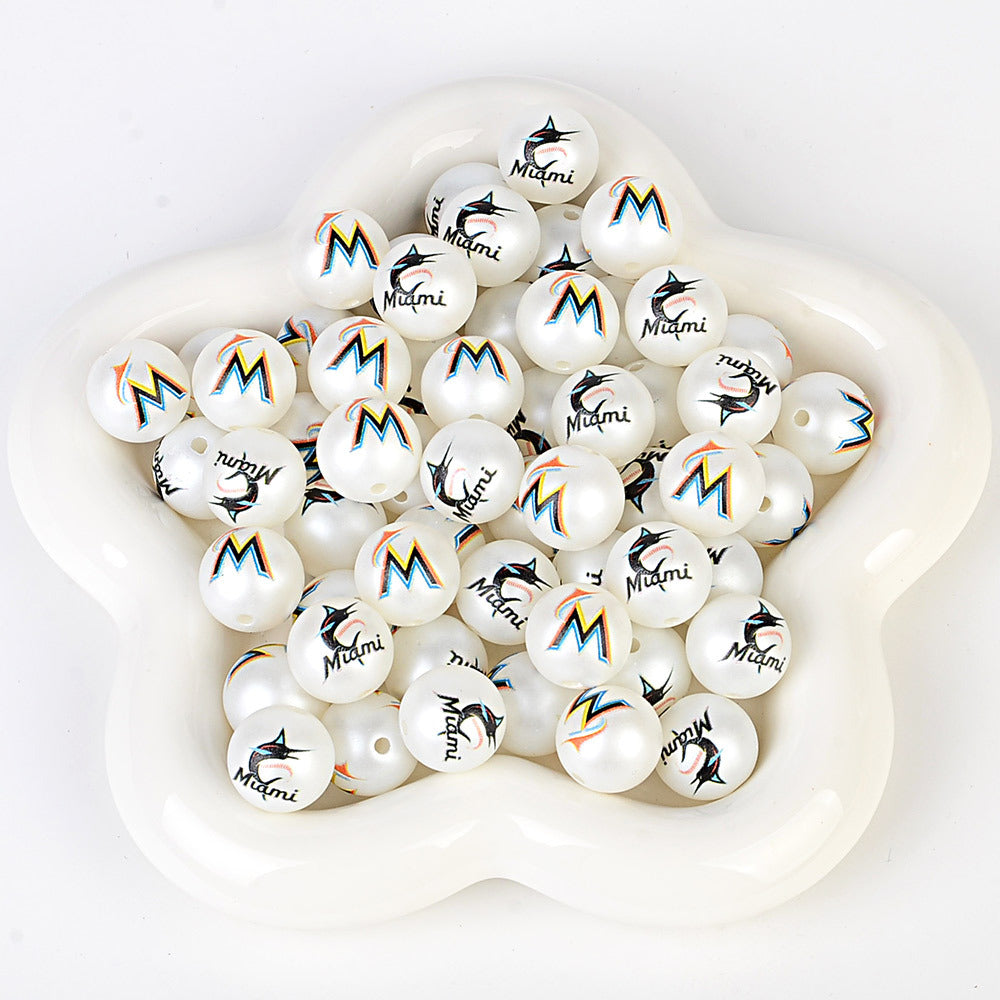 MLB Team Logo Inspired 16mm Chunky Pearl Beads for DIY Pens & Jewelry | DIY Sports Fan Bracelet & Keychain Craft Bead