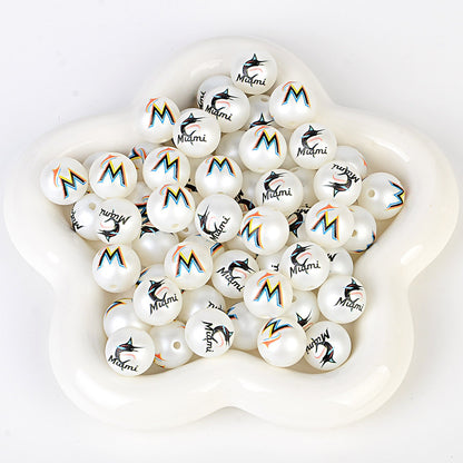 MLB Team Logo Inspired 16mm Chunky Pearl Beads for DIY Pens & Jewelry | DIY Sports Fan Bracelet & Keychain Craft Bead