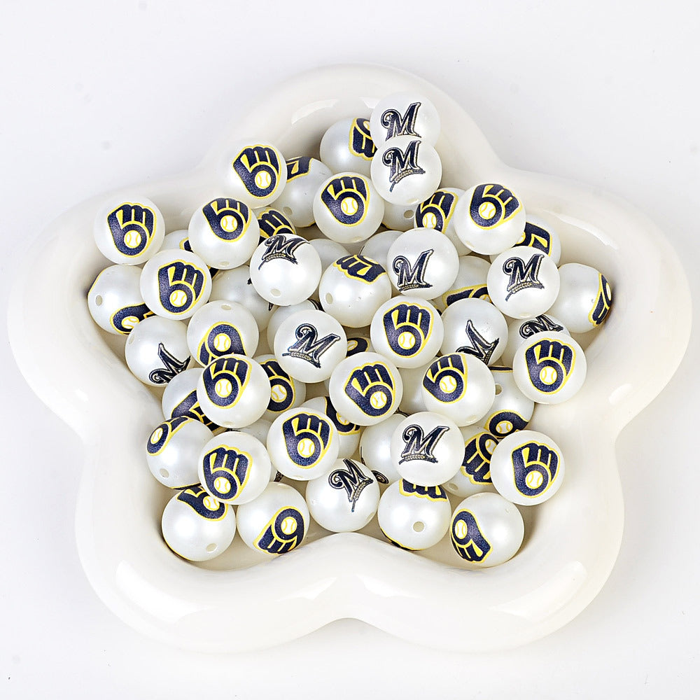 MLB Team Logo Inspired 16mm Chunky Pearl Beads for DIY Pens & Jewelry | DIY Sports Fan Bracelet & Keychain Craft Bead
