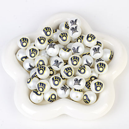 MLB Team Logo Inspired 16mm Chunky Pearl Beads for DIY Pens & Jewelry | DIY Sports Fan Bracelet & Keychain Craft Bead