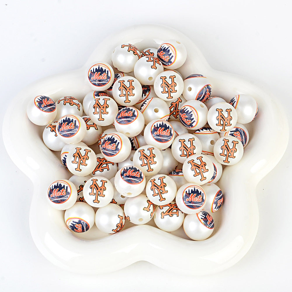 MLB Team Logo Inspired 16mm Chunky Pearl Beads for DIY Pens & Jewelry | DIY Sports Fan Bracelet & Keychain Craft Bead