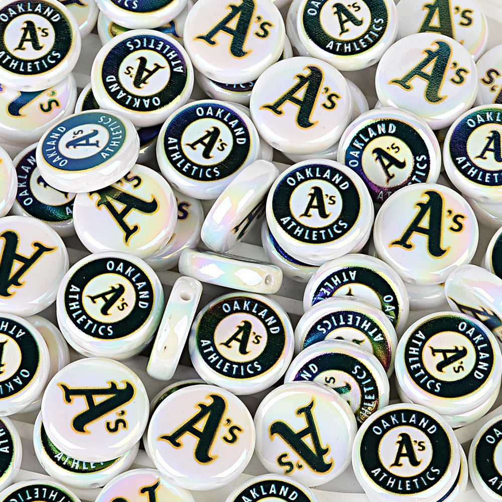 Large 24mm Baseball Team Logo Flat Round Beads - Iridescent AB Finish Coin | DIY Sports Fan Bracelet & Keychain Craft Bead