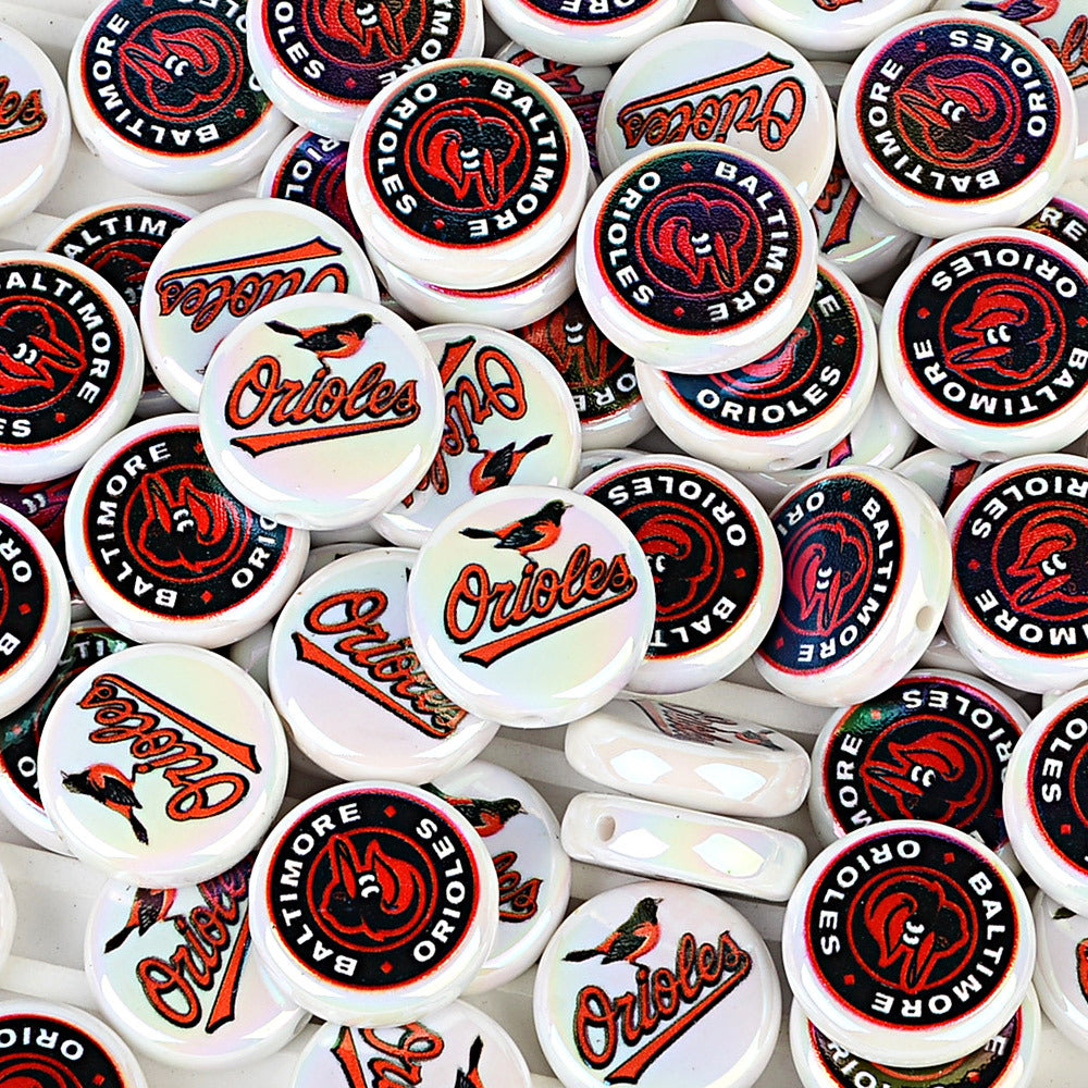 Large 24mm Baseball Team Logo Flat Round Beads - Iridescent AB Finish Coin | DIY Sports Fan Bracelet & Keychain Craft Bead