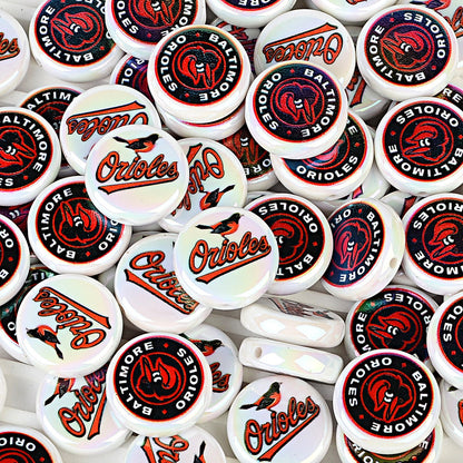 Large 24mm Baseball Team Logo Flat Round Beads - Iridescent AB Finish Coin | DIY Sports Fan Bracelet & Keychain Craft Bead
