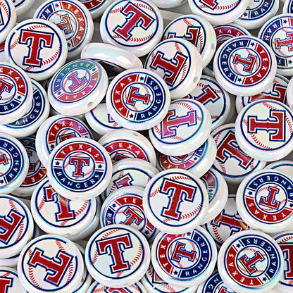 Large 24mm Baseball Team Logo Flat Round Beads - Iridescent AB Finish Coin | DIY Sports Fan Bracelet & Keychain Craft Bead