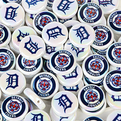 Large 24mm Baseball Team Logo Flat Round Beads - Iridescent AB Finish Coin | DIY Sports Fan Bracelet & Keychain Craft Bead