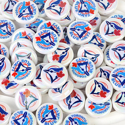 Large 24mm Baseball Team Logo Flat Round Beads - Iridescent AB Finish Coin | DIY Sports Fan Bracelet & Keychain Craft Bead