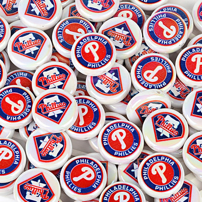 Large 24mm Baseball Team Logo Flat Round Beads - Iridescent AB Finish Coin | DIY Sports Fan Bracelet & Keychain Craft Bead