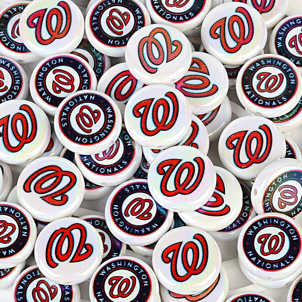 Large 24mm Baseball Team Logo Flat Round Beads - Iridescent AB Finish Coin | DIY Sports Fan Bracelet & Keychain Craft Bead