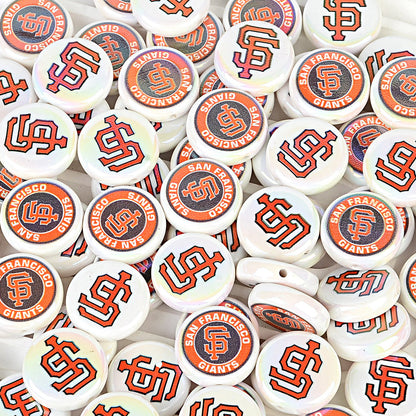 Large 24mm Baseball Team Logo Flat Round Beads - Iridescent AB Finish Coin | DIY Sports Fan Bracelet & Keychain Craft Bead