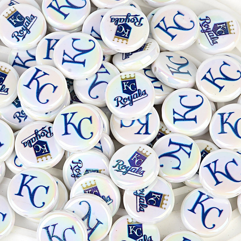 Large 24mm Baseball Team Logo Flat Round Beads - Iridescent AB Finish Coin | DIY Sports Fan Bracelet & Keychain Craft Bead
