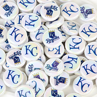 Large 24mm Baseball Team Logo Flat Round Beads - Iridescent AB Finish Coin | DIY Sports Fan Bracelet & Keychain Craft Bead