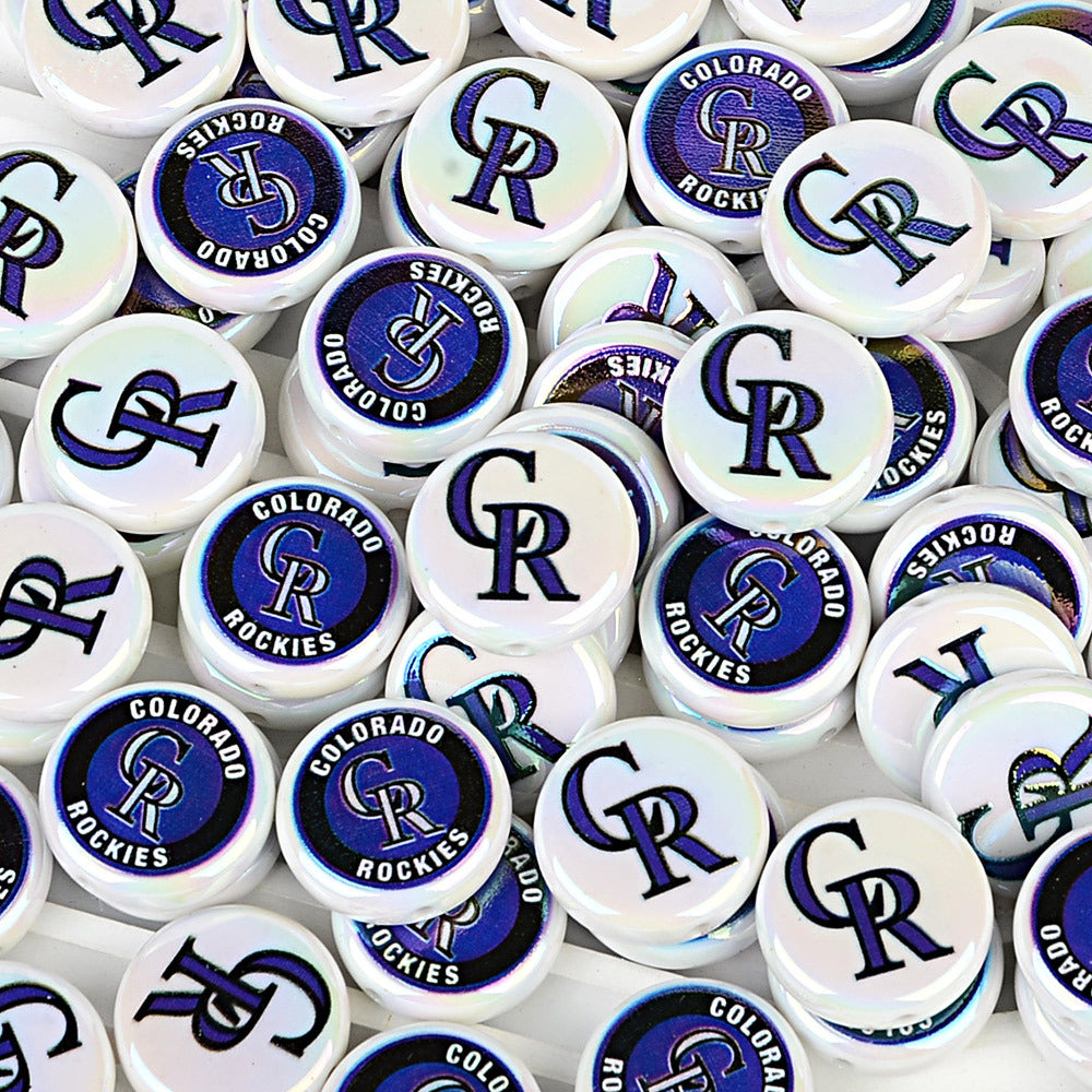 Large 24mm Baseball Team Logo Flat Round Beads - Iridescent AB Finish Coin | DIY Sports Fan Bracelet & Keychain Craft Bead