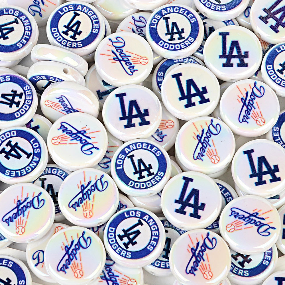 Large 24mm Baseball Team Logo Flat Round Beads - Iridescent AB Finish Coin | DIY Sports Fan Bracelet & Keychain Craft Bead