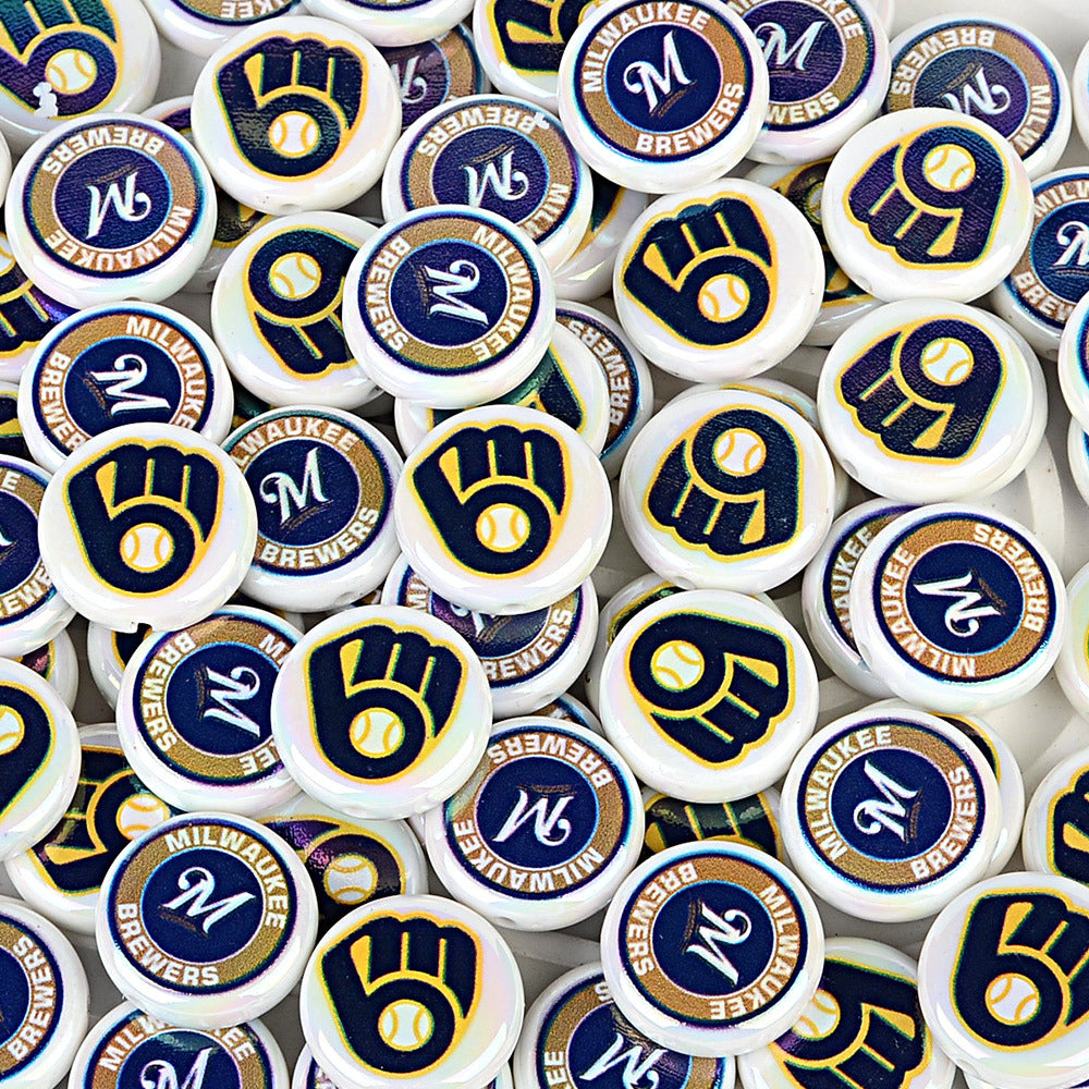 Large 24mm Baseball Team Logo Flat Round Beads - Iridescent AB Finish Coin | DIY Sports Fan Bracelet & Keychain Craft Bead