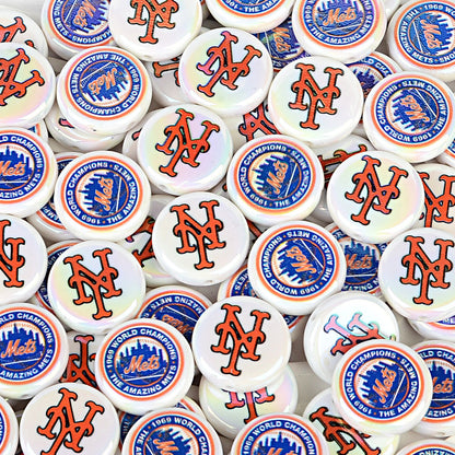 Large 24mm Baseball Team Logo Flat Round Beads - Iridescent AB Finish Coin | DIY Sports Fan Bracelet & Keychain Craft Bead