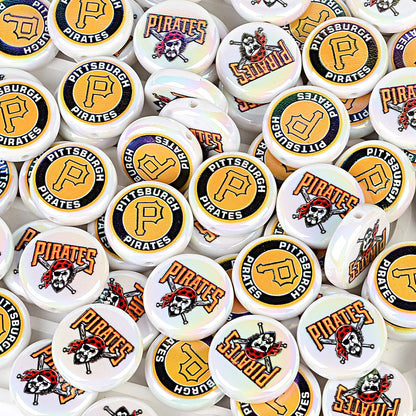 Large 24mm Baseball Team Logo Flat Round Beads - Iridescent AB Finish Coin | DIY Sports Fan Bracelet & Keychain Craft Bead