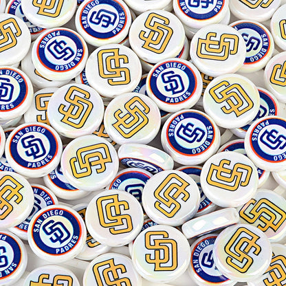 Large 24mm Baseball Team Logo Flat Round Beads - Iridescent AB Finish Coin | DIY Sports Fan Bracelet & Keychain Craft Bead