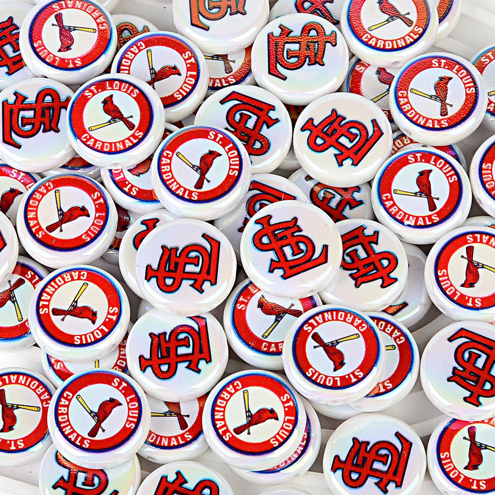 Large 24mm Baseball Team Logo Flat Round Beads - Iridescent AB Finish Coin | DIY Sports Fan Bracelet & Keychain Craft Bead