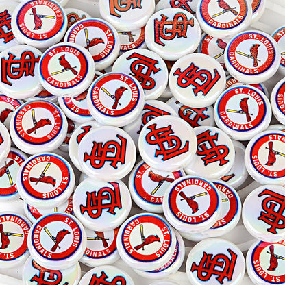 Large 24mm Baseball Team Logo Flat Round Beads - Iridescent AB Finish Coin | DIY Sports Fan Bracelet & Keychain Craft Bead