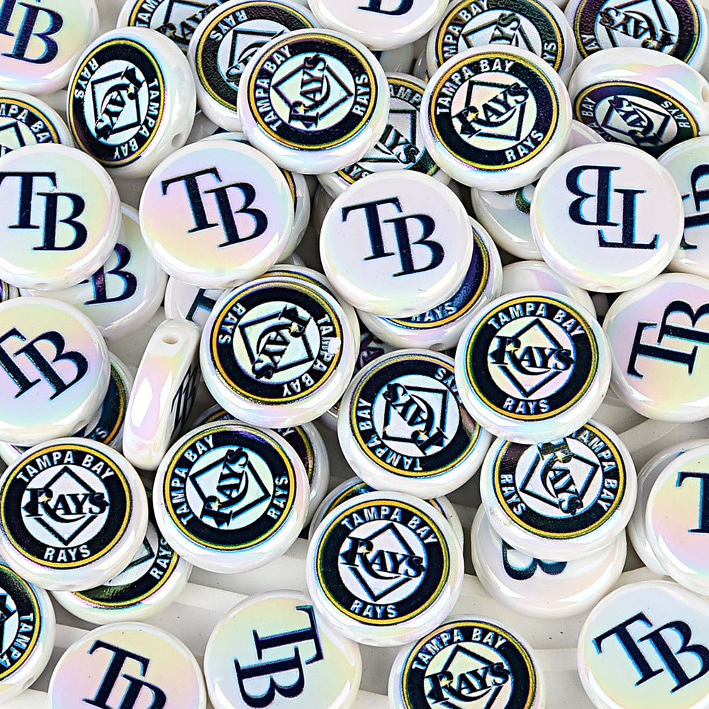 Large 24mm Baseball Team Logo Flat Round Beads - Iridescent AB Finish Coin | DIY Sports Fan Bracelet & Keychain Craft Bead