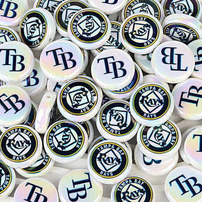 Large 24mm Baseball Team Logo Flat Round Beads - Iridescent AB Finish Coin | DIY Sports Fan Bracelet & Keychain Craft Bead