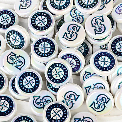 Large 24mm Baseball Team Logo Flat Round Beads - Iridescent AB Finish Coin | DIY Sports Fan Bracelet & Keychain Craft Bead
