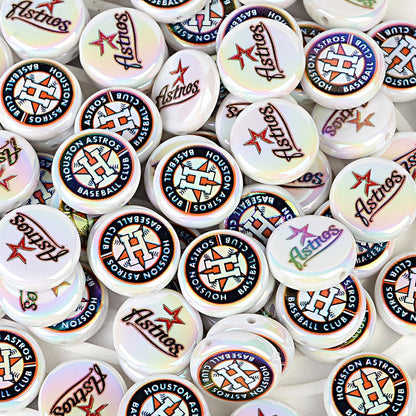 Large 24mm Baseball Team Logo Flat Round Beads - Iridescent AB Finish Coin | DIY Sports Fan Bracelet & Keychain Craft Bead
