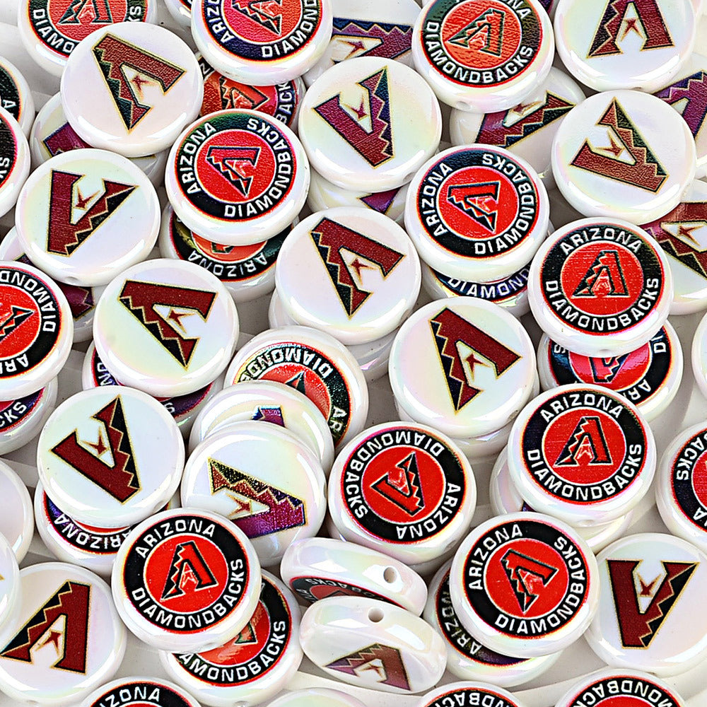 Large 24mm Baseball Team Logo Flat Round Beads - Iridescent AB Finish Coin | DIY Sports Fan Bracelet & Keychain Craft Bead