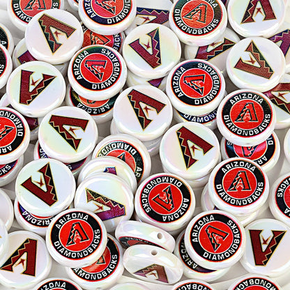 Large 24mm Baseball Team Logo Flat Round Beads - Iridescent AB Finish Coin | DIY Sports Fan Bracelet & Keychain Craft Bead