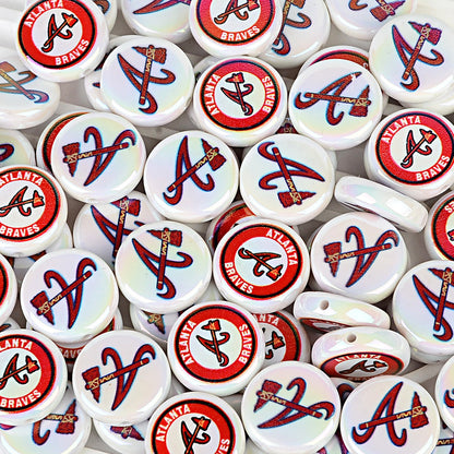 Large 24mm Baseball Team Logo Flat Round Beads - Iridescent AB Finish Coin | DIY Sports Fan Bracelet & Keychain Craft Bead