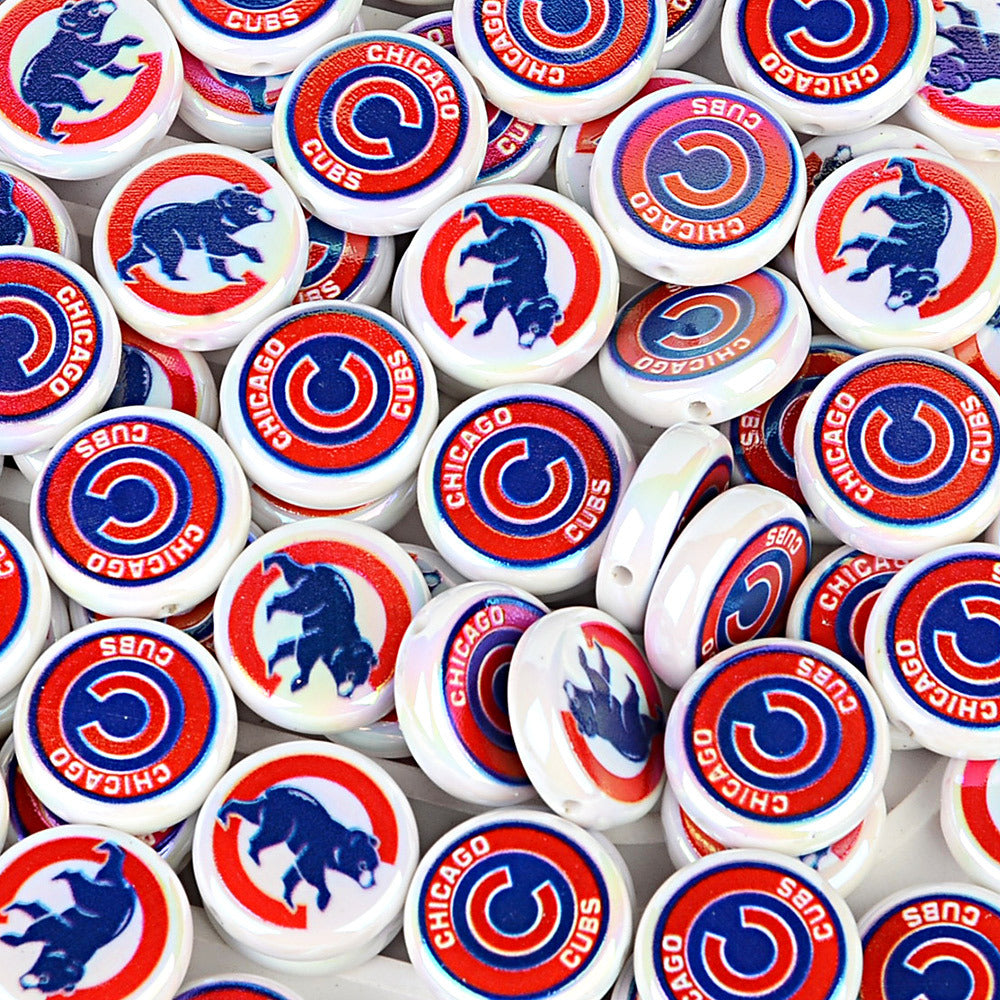 Large 24mm Baseball Team Logo Flat Round Beads - Iridescent AB Finish Coin | DIY Sports Fan Bracelet & Keychain Craft Bead