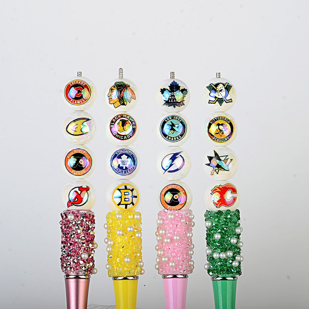 16mm NHL Team Logo Inspired 16mm Pearl Beads - Iridescent AB Finish Round | DIY Sports Fan Bracelet & Keychain Craft Bead