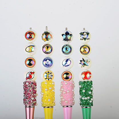 16mm NHL Team Logo Inspired 16mm Pearl Beads - Iridescent AB Finish Round | DIY Sports Fan Bracelet & Keychain Craft Bead