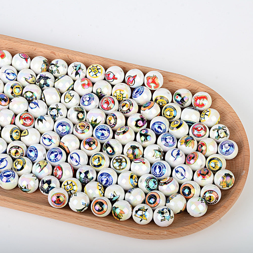 16mm NHL Team Logo Inspired 16mm Pearl Beads - Iridescent AB Finish Round | DIY Sports Fan Bracelet & Keychain Craft Bead