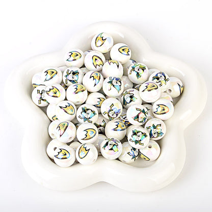 16mm NHL Team Logo Inspired 16mm Pearl Beads - Iridescent AB Finish Round | DIY Sports Fan Bracelet & Keychain Craft Bead