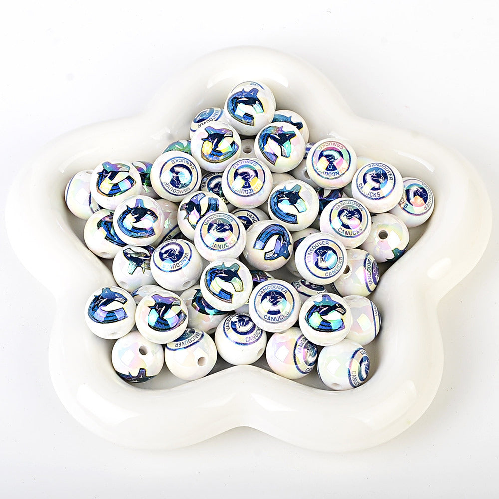 16mm NHL Team Logo Inspired 16mm Pearl Beads - Iridescent AB Finish Round | DIY Sports Fan Bracelet & Keychain Craft Bead