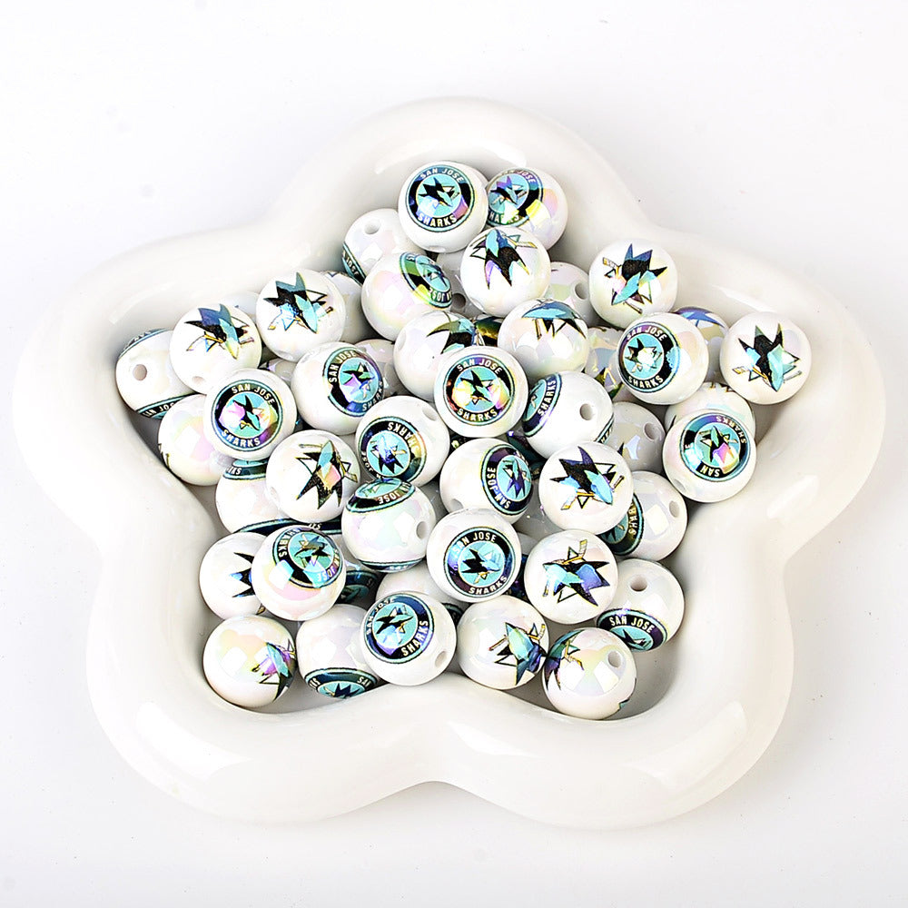 16mm NHL Team Logo Inspired 16mm Pearl Beads - Iridescent AB Finish Round | DIY Sports Fan Bracelet & Keychain Craft Bead