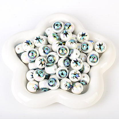 16mm NHL Team Logo Inspired 16mm Pearl Beads - Iridescent AB Finish Round | DIY Sports Fan Bracelet & Keychain Craft Bead