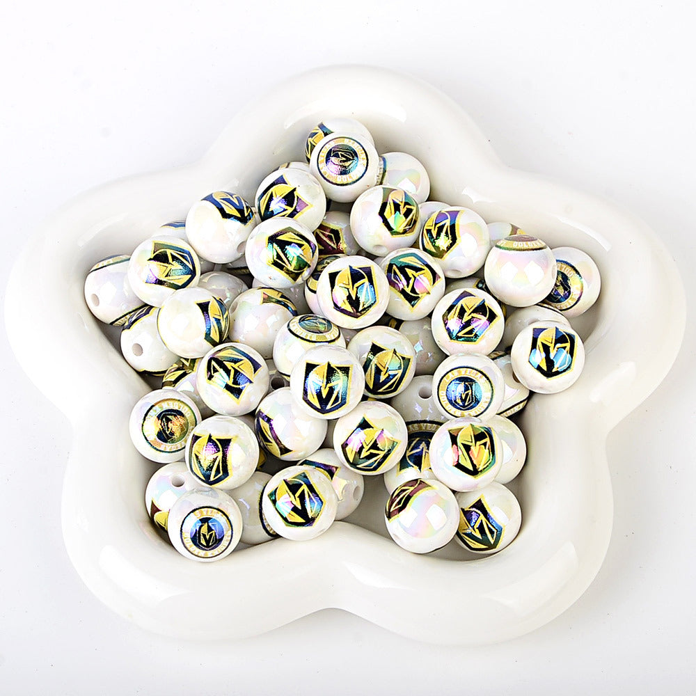16mm NHL Team Logo Inspired 16mm Pearl Beads - Iridescent AB Finish Round | DIY Sports Fan Bracelet & Keychain Craft Bead