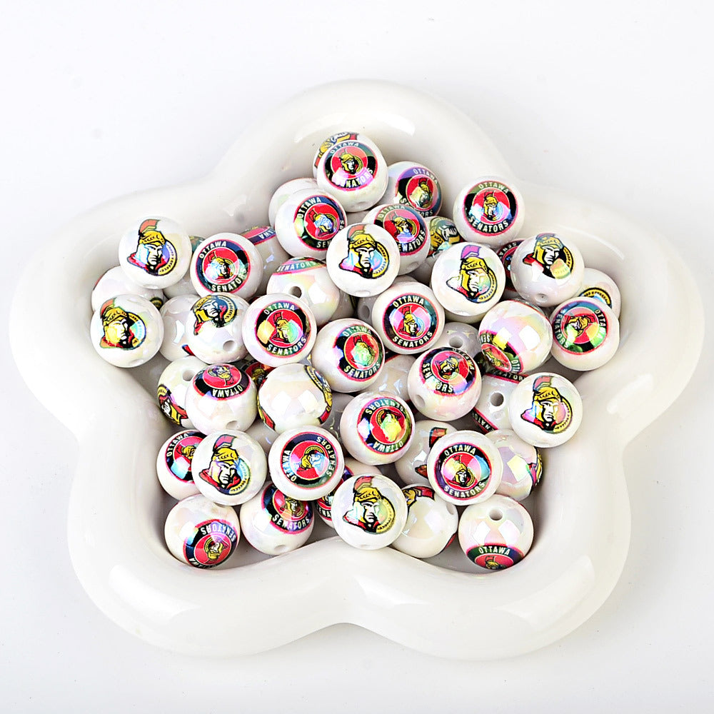 16mm NHL Team Logo Inspired 16mm Pearl Beads - Iridescent AB Finish Round | DIY Sports Fan Bracelet & Keychain Craft Bead