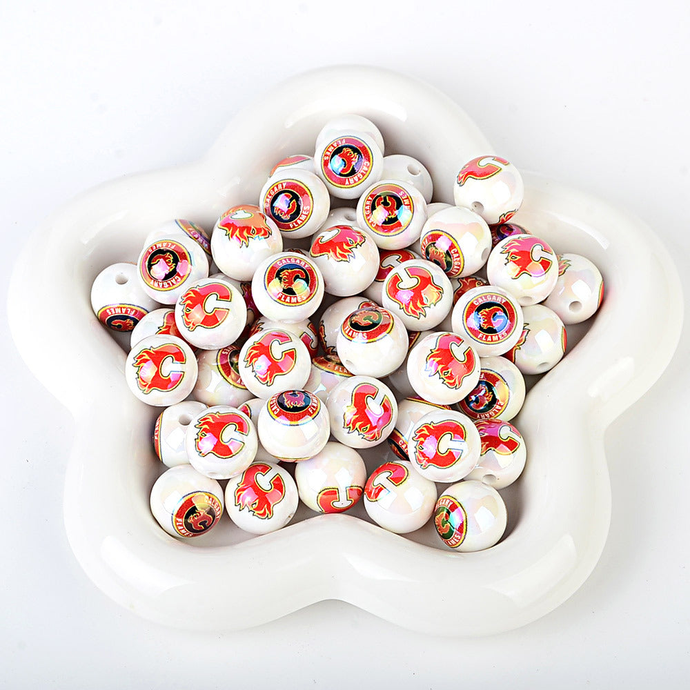 16mm NHL Team Logo Inspired 16mm Pearl Beads - Iridescent AB Finish Round | DIY Sports Fan Bracelet & Keychain Craft Bead