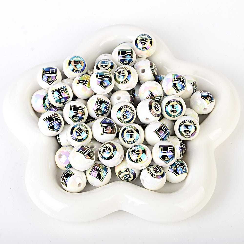 16mm NHL Team Logo Inspired 16mm Pearl Beads - Iridescent AB Finish Round | DIY Sports Fan Bracelet & Keychain Craft Bead